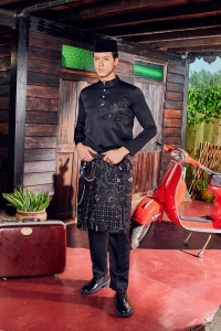 Baju Melayu Batik in Black